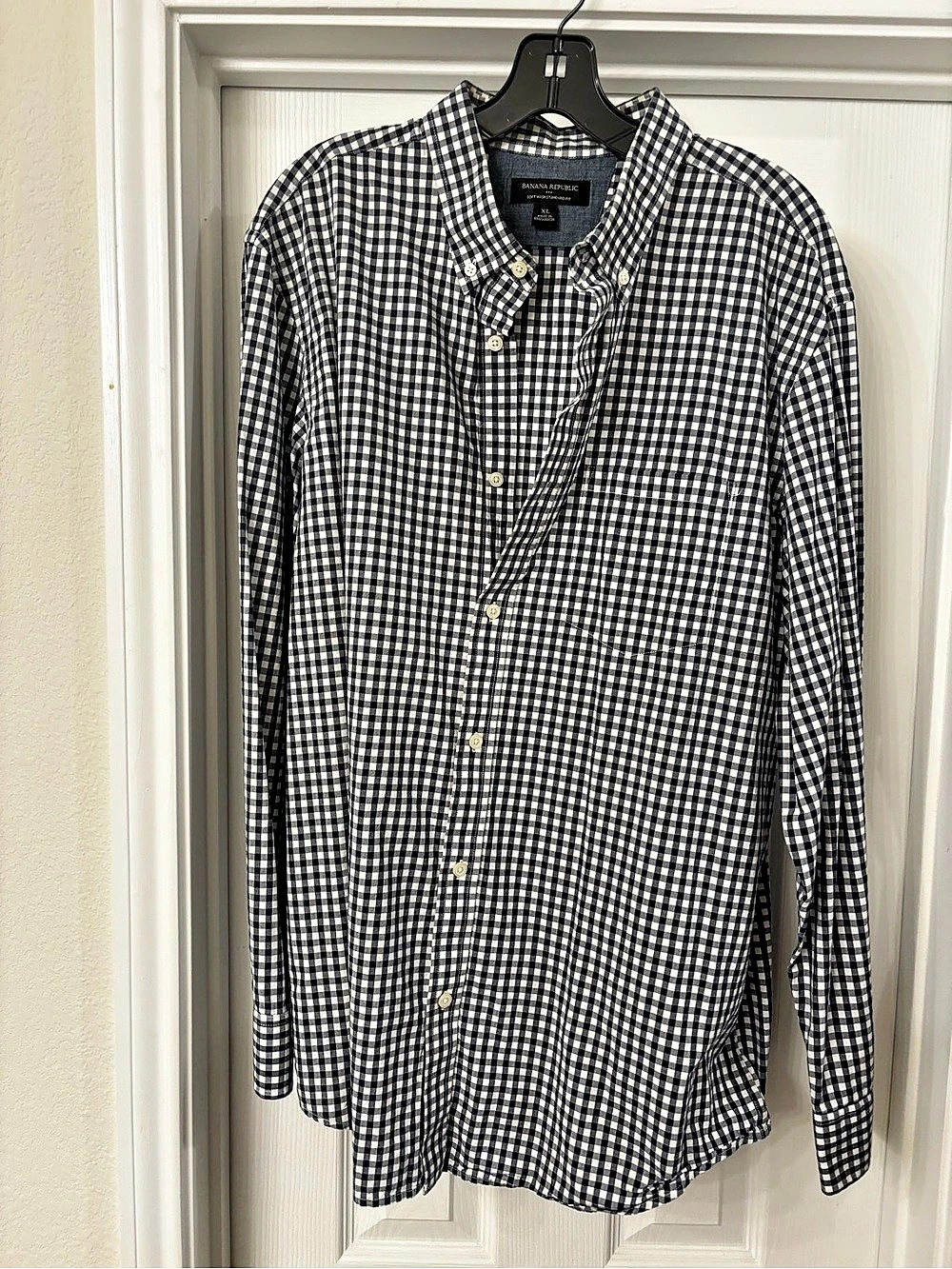 Banana Republic Soft Wash Standard Fit Gingham Shirt Blue & White XL